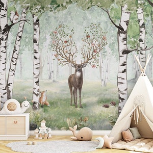 Carta da parati murale - Incredibili corna estive - Cameretta per bambini, natura, cervo, foresta, estate, magico, coniglio, volpe
