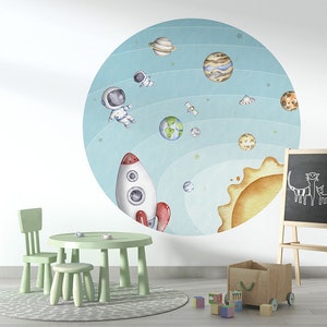 Cerchio da parete, adesivo da parete, cerchio da carta da parati - Space Joy Light – Camerette per bambini, asilo nido, spazio, pianeti, astronomia, astronauta, razzo, sole