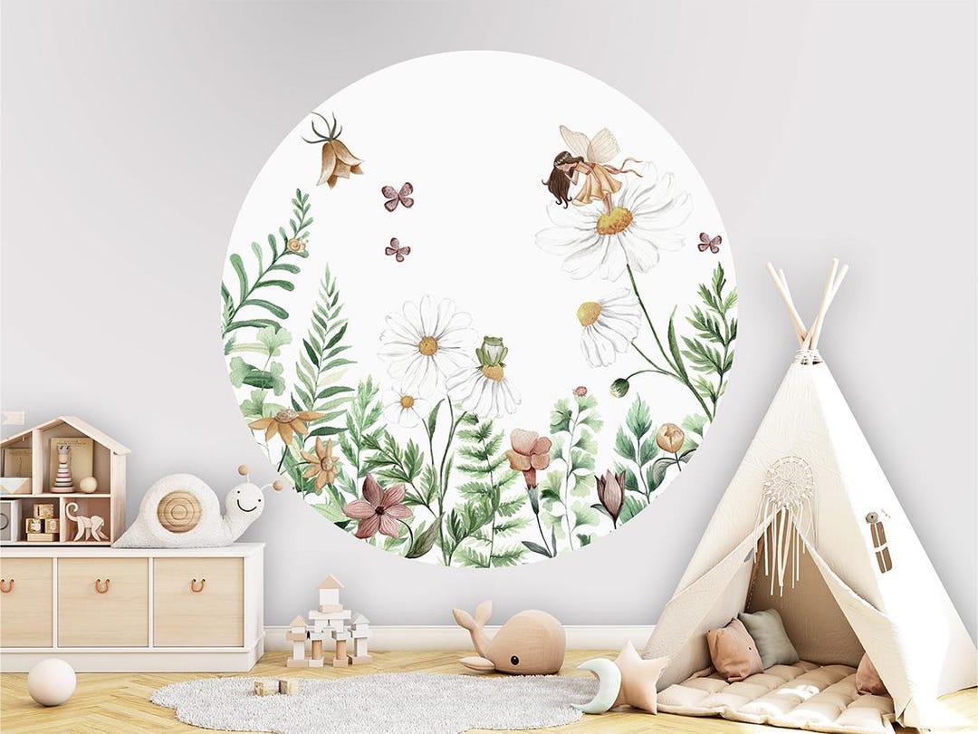 Fairy Garden - Kids Wall Circle - Peel & Stick Decal, Floral Botanical ...