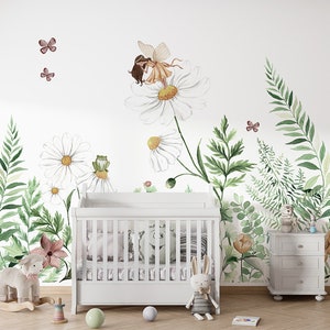Wallpaper Mural - Fairy Garden – Kids room, children, fantasy, magical, fairies, elves, floral, botanical, floral