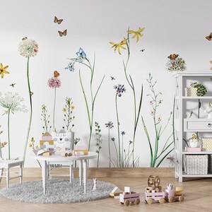 Carta da parati murale - Butterfly Garden - Bambini, cameretta, natura, fiori, farfalle, piante