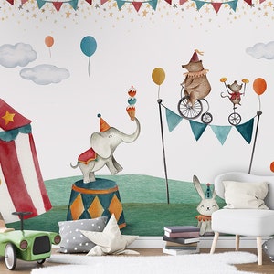 Carta da parati murale - Crazy Circus – Cameretta, bambini, asilo nido, circo, sala giochi, animali
