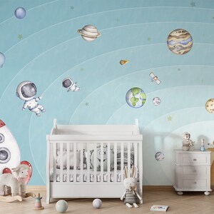 Carta da parati murale - Space Joy Light – Camerette per bambini, asilo nido, spazio, pianeti, astronomia, astronauta, razzo, sole