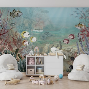 Wallpaper Mural - Coral Creatures – Kids room, coral reefs, oceans, water, fish, underwater