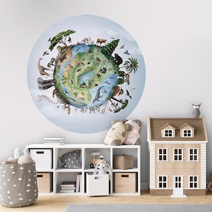 Cerchio da parete, adesivo da parete, cerchio da parati - Animali della Terra - Cameretta, bambini, pianeta, terra, animali, natura, safari, spazio