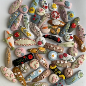 Hand Embroidered Floral Hair Clips: Linen Snap Clips, Handmade hair accessories with flowers embroidery, Gift for babies, girls and women