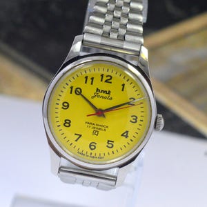 Vintage hmt Janata Mechanical Manual Winding YELLOW Dial 17Jewels Men&#39;s Wrist Watch