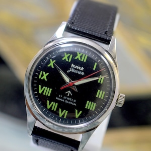 Vintage Hmt Janata Hand Winding Black Dial Analog Made India 17 Jewels Gift Men&#39;s Wrist Watch