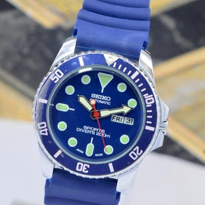 Vintage Seiko Diver 200m Automatic Rotating Bezel Day date 21 Jewels Japan Made Handcrafted Watch Ref-7S36B Blue Diver Wrist Watch For Men&#39;s