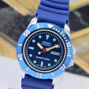 Vintage Seiko Diver 200m Automatic Rotating Bezel Day date 21 Jewels,Japan Made Handcrafted Watch Ref-6309  Blue Diver Wrist Watch For Men&#39;s