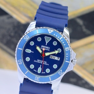 Vintage Seiko Diver 200m Automatic Rotating Bezel Day date 21 Jewels Japan Made Handcrafted Watch Ref-7S26A Blue Diver Wrist Watch For Men&#39;s