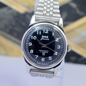 Vintage Hmt Janata Hand Winding Caliber 0231 Black Dial Para Shock 17 Jewels  Men&#39;s Watch