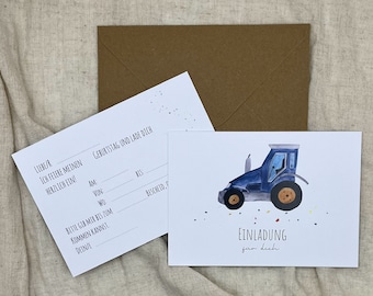 5x/10x Einladungskarten Kindergeburtstag / Einladung für Kinder /Geburtstagseinladung Set "Traktor“