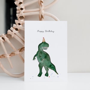 Aquarell Kinder Geburtstagskarte "Dino Rex" / Karte zum Geburtstag /Dinosaurier Rex