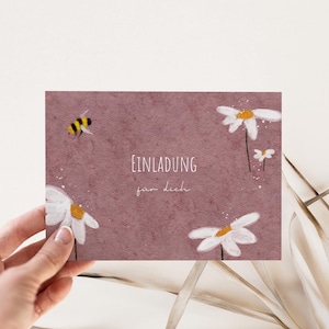 5x/10x Einladungskarten Kindergeburtstag / Einladung für Kinder /Geburtstagseinladung Set "Blumen“ / Rosa / Mädchen