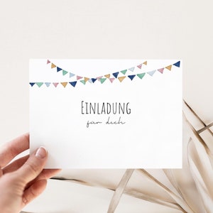 5x/10x Einladungskarten Kindergeburtstag / Einladung für Kinder /Geburtstagseinladung Set "Wimpelkette“