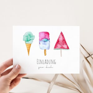 5x/10x Einladungskarten Kindergeburtstag / Einladung für Kinder /Geburtstagseinladung Set "Eis“