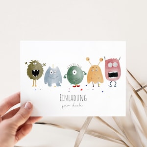 5x/10x Einladungskarten Kindergeburtstag / Einladung für Kinder /Geburtstagseinladung Set "Monster“