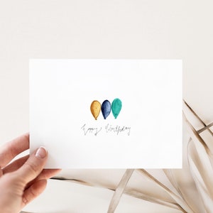 Aquarell Kinder Geburtstagskarte "3 Luftballons" / Karte zum Geburtstag