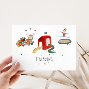 5x/10x Einladungskarten Kindergeburtstag / Einladung für Kinder /Geburtstagseinladung Set "Indoor Spielplatz“ Sommer/Winter Geburtstag
