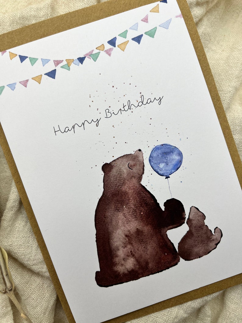 Aquarell Kinder Geburtstagskarte Bären / Karte zum Geburtstag Bild 2