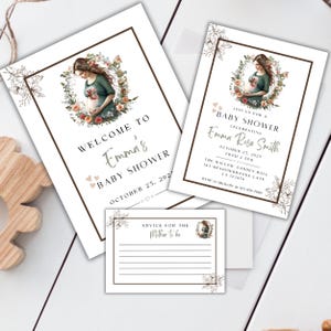 Editable Baby Shower Bundle Template Gender Neutral CANVA Design Invitation Welcome Sign and Advice and Wishes Card Fully Customizable
