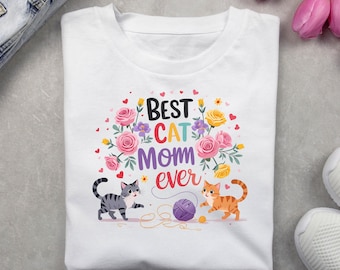 Cat Mom Ever Floral PNG, Cat Lover Clipart (Digital Download)