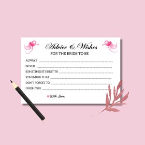 Conseils et souhaits pour la future mariée Jeu de cartes de vœux nuptiales à imprimer