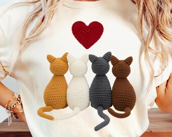 Vier Katzen Liebe Häkeln Design - Valentinstag PNG (Digitaler Download)
