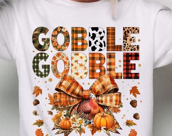 Gobble Turkey PNG: Plaid Bow Thanksgiving Design (Digital Download)