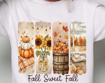 Fall Sweet Fall PNG, Rustic Autumn Pumpkin Sunflower Design (Digital Download)