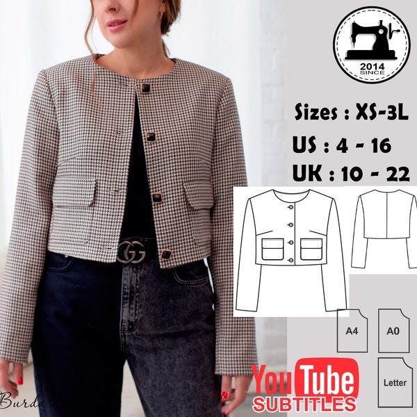 Wool Short Jacket Sewing Pattern Pdf