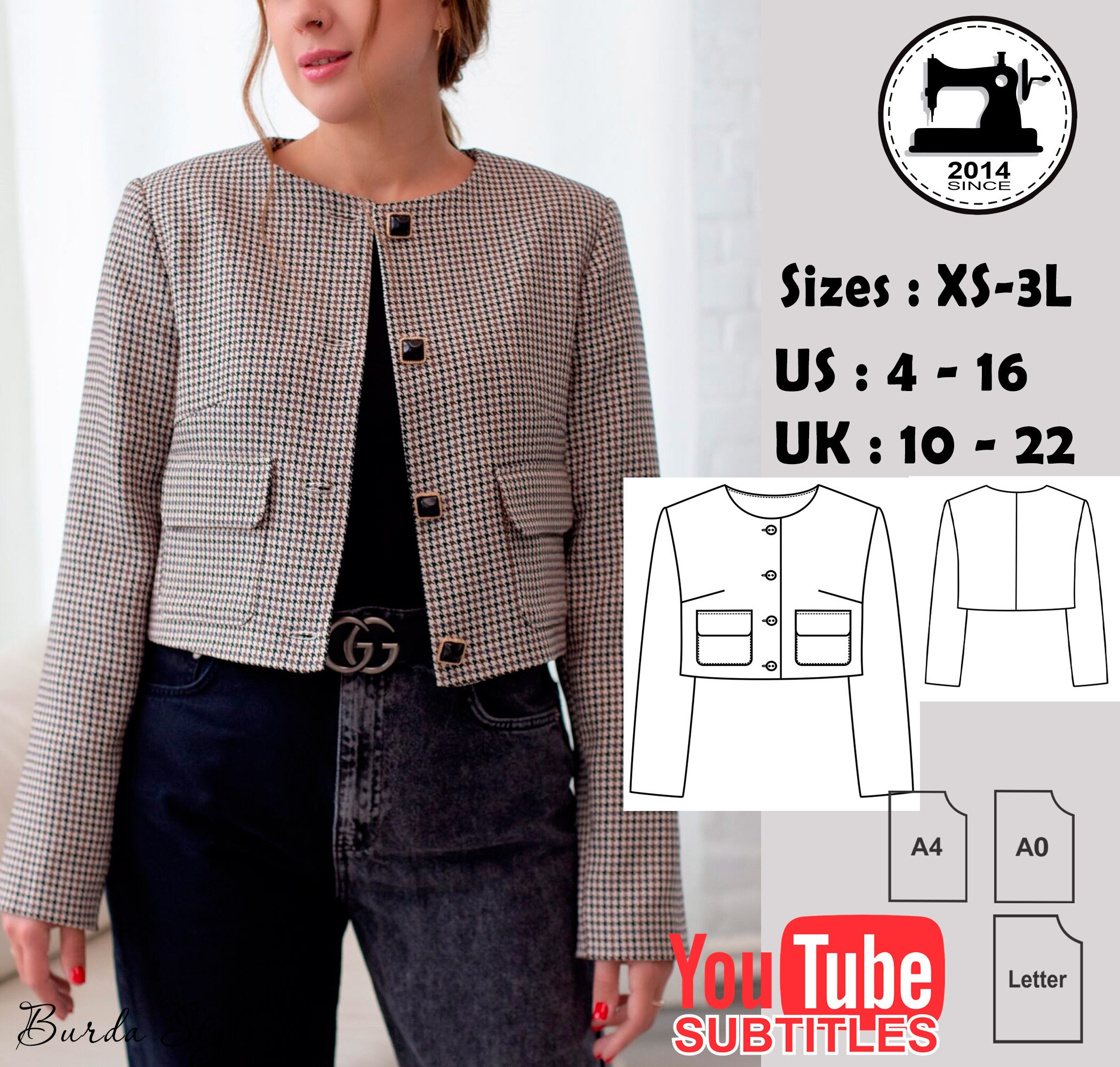 Wool Short Jacket Sewing Pattern Pdf - Etsy