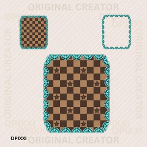 3 SET Bundle Square Turquoise Checker Frame png * Border Shape Clipart Digital Download | Western Design Sublimation Design Digital Download