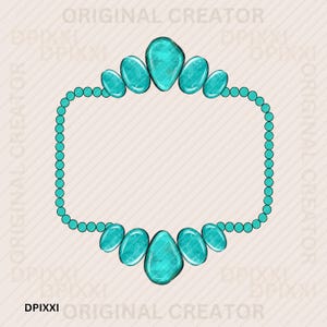 Cadre rectangulaire turquoise png * Pierres précieuses gemme frontière cadre forme Clipart téléchargement numérique Western Design Sublimation Design téléchargement numérique