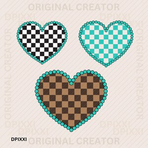 3 Sets EDITABLE Chocolate Brown Checker Heart Shape png, svg * Border Frame Clipart Digital Download | Western Design, Sublimation Design