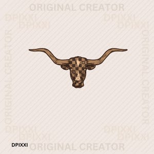 Cráneo de vaca toro a cuadros marrones PNG * Marco de borde Clipart Descarga digital / Diseño occidental, Diseño de sublimación, Descarga digital, Vaquera png