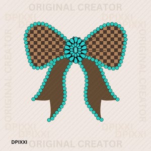 Damier turquoise Bow Design PNG * Téléchargement numérique des cliparts cadre bordure | Design occidental, design par sublimation, téléchargement numérique, cow-girl png thumbnail