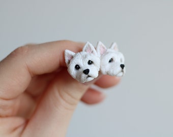 West highland white terrier westie polymer clay stud earrings, fimo dog earrings, Mother’s Day gift, gift for women