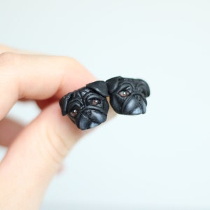 Black Pug dog polymer clay stud earrings, fimo dog earrings, Mother’s Day gift, gift for her