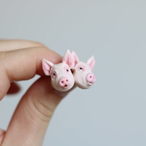 Pink pig polymer clay stud earrings, fimo farm animal earrings, Mother’s Day gift, gift for women