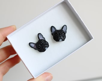 Black French Bulldog polymer clay stud earrings, fimo dog earrings, Mother’s Day gift, gift for women
