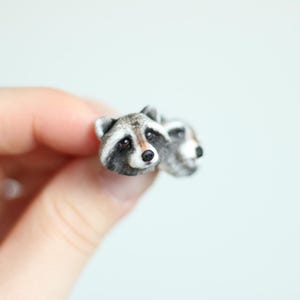 Raccoon handcrafted polymer clay stud earrings, fimo raccoon  forest wild animal earrings, Mother’s Day gift, gift for women