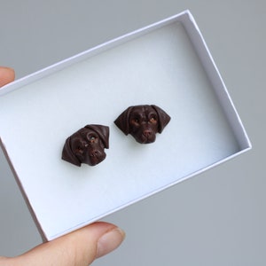 Chocolate Labrador retriever handmade polymer clay stud earrings, fimo choco lab dog earrings, Mother’s Day gift, gift for women image 4