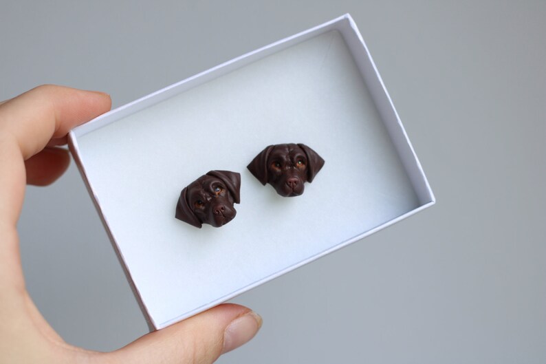 Chocolate Labrador retriever handmade polymer clay stud earrings, fimo choco lab dog earrings, Mother’s Day gift, gift for women image 4