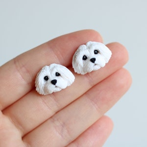 Maltese Dog polymer clay stud earrings, fimo dogs earrings, Mother’s Day gift, gift for women