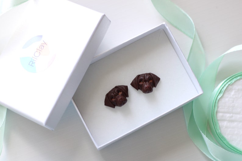 Chocolate Labrador retriever handmade polymer clay stud earrings, fimo choco lab dog earrings, Mother’s Day gift, gift for women image 5