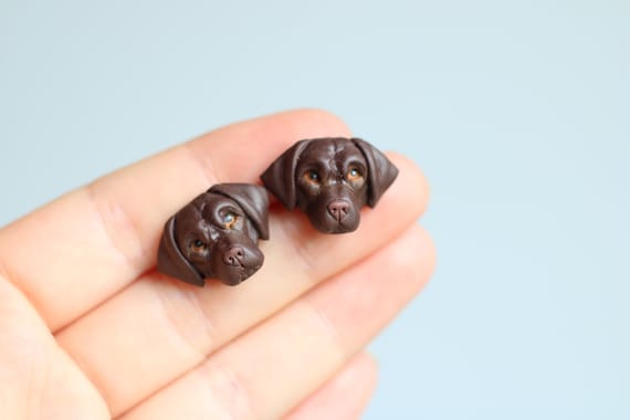 Chocolate Labrador retriever handmade polymer clay stud earrings, fimo choco lab dog earrings, Mother’s Day gift, gift for women