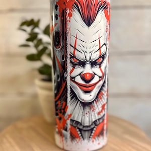 Horror movie 20oz sublimated double wall insulated tumbler/scary movie/ scary/spooky/Halloween/coffee cup/Freddy/Jason/Michael/ IT/ blood