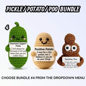 Emotional Support Pickle – Funny Crochet Plush Gift | Amigurumi Encouragement – Thinking of You – Mental Health Support – Bundle & Save Bundle #4